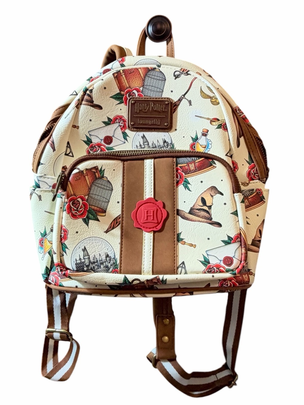 Loungefly Cream Harry Potter Patterned Mini Backpack with Brown Accents